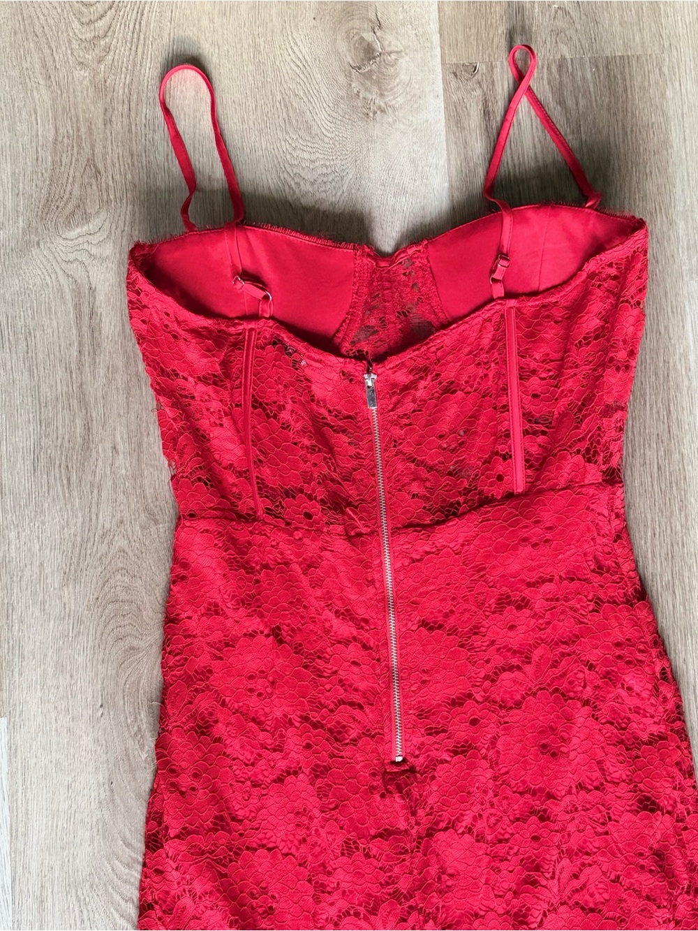 Bebe Red Lace Corset Midi Dress Bustier Boned Bodycon Large - Picture 5 of 8